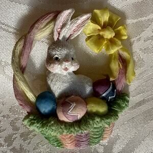 Vintage Easter Bunny In A Basket Easter Eggs Spring Pin Resin